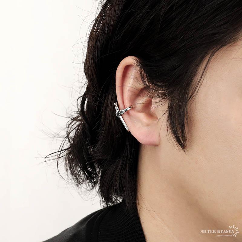 シルバー925 クロスイヤーカフ フェイクピアス ノンホール メンズ