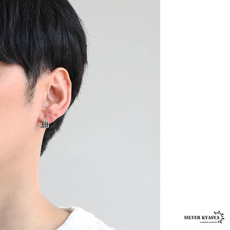 シルバー925素材 ボーンハンドピアス 骨の手 スカルピアス フープ