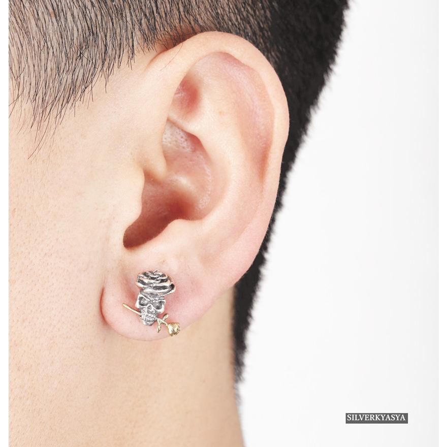 見ざるスカル シルバー ピアス 片耳用 シルバーピアス メンズ 目隠しスカルのスタッドピアス 髑髏 ユニセックス 男性用 メンズピアス シルバーアクセ 925 シルバーアクセサリー 1p メンズアクセ シルバー925 スカル