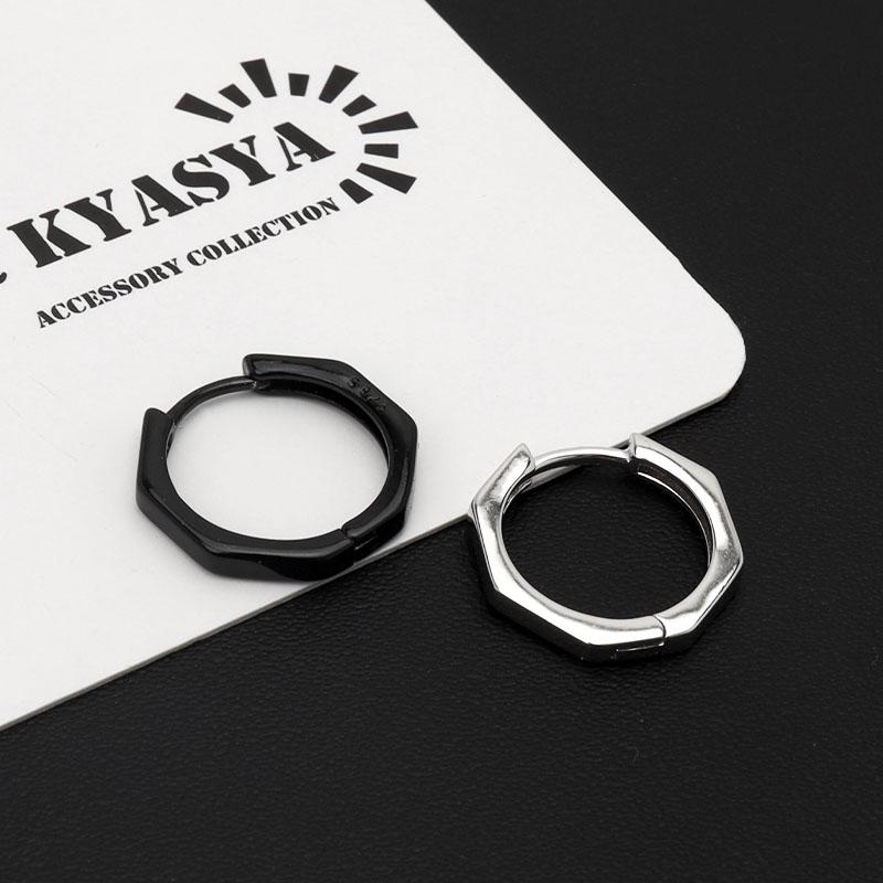 シルバー925 フープピアス 八角形 silver 黒 ブラック 20G 金属