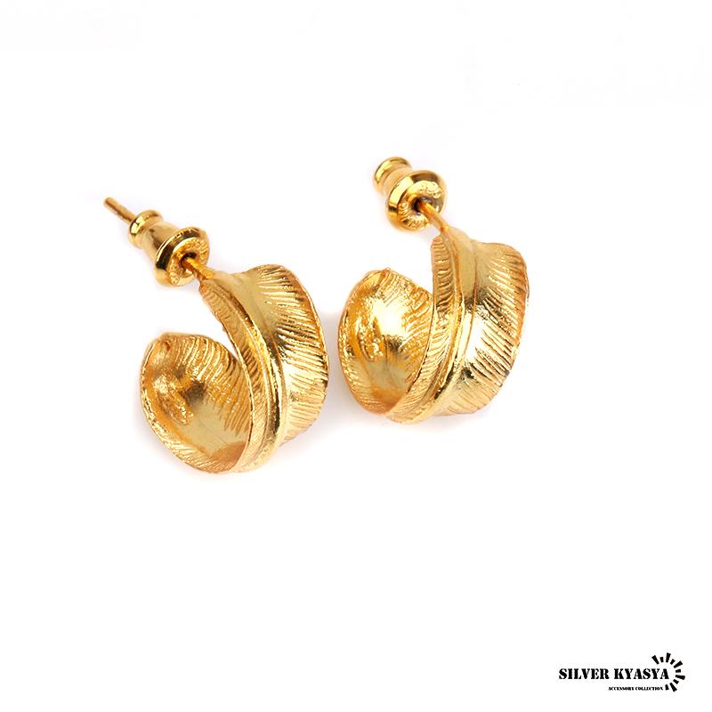 シルバー925 22K ゴールド フェザーピアス C型フープ ピアス フープ