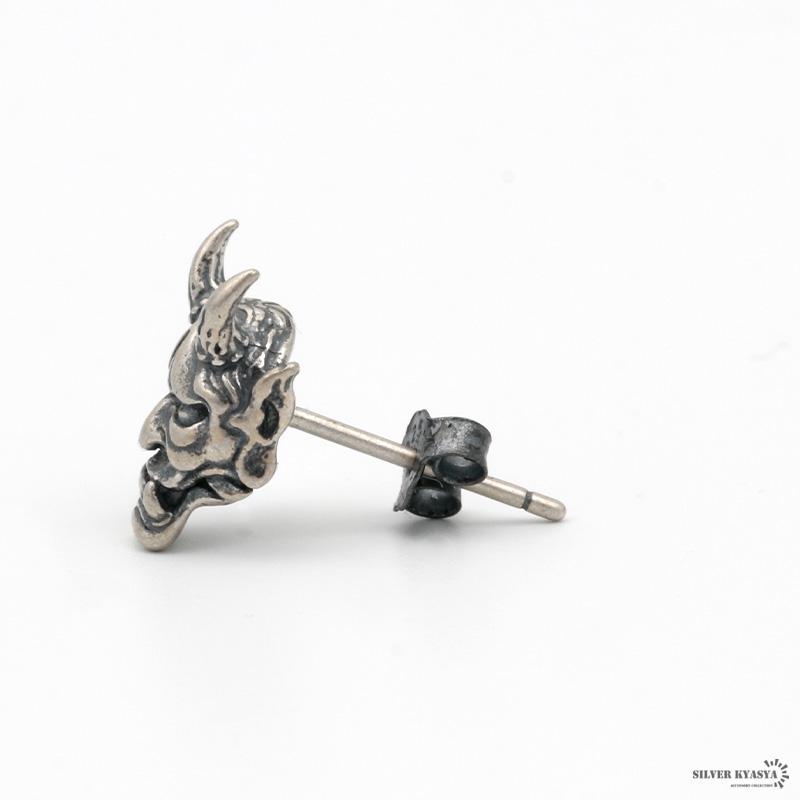 般若 お面 シルバー925 鬼 小ぶり スタッドピアス silver 金属