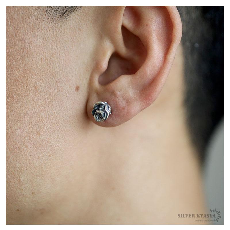 シルバー925 スタッドピアス メンズ シルバー ローズピアス 薔薇 シルバー925 スタッドピアス メンズ シルバー ローズピアス 薔薇