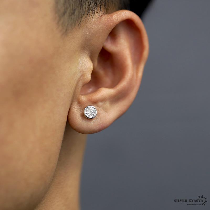 一粒 メンズ モアサナイト 0.5ct シルバー925 スタッドピアス シンプル