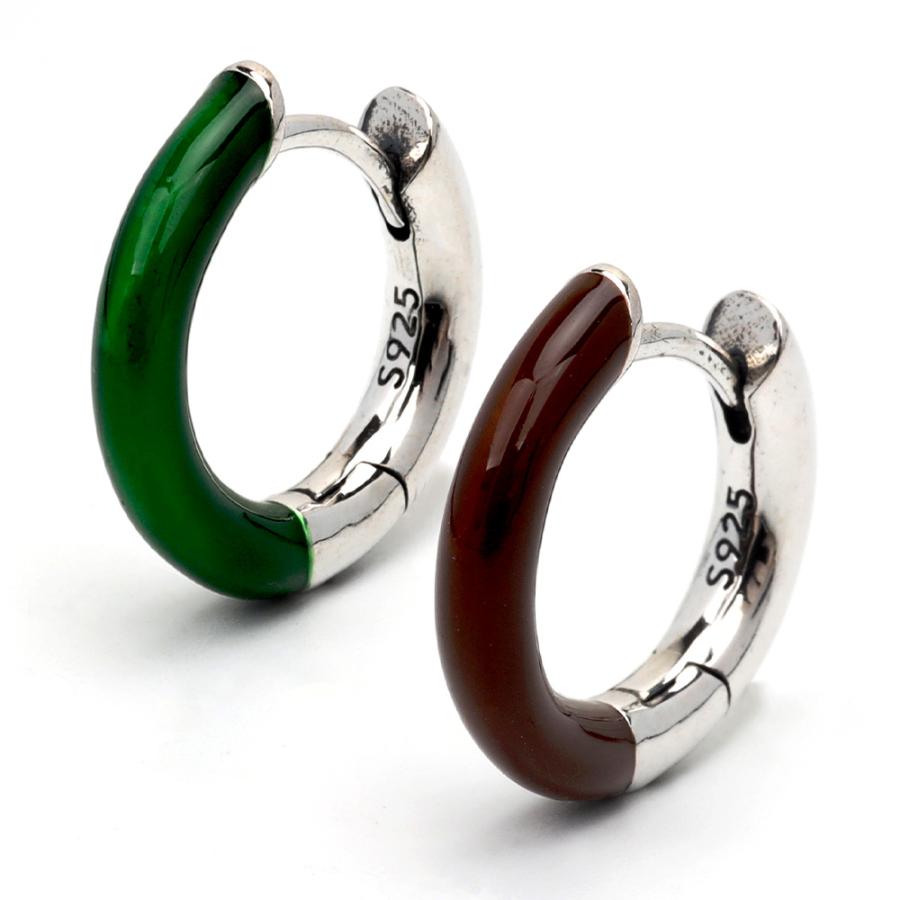 シルバー925 フープピアス メノウ 天然石 アゲート グリーン 緑