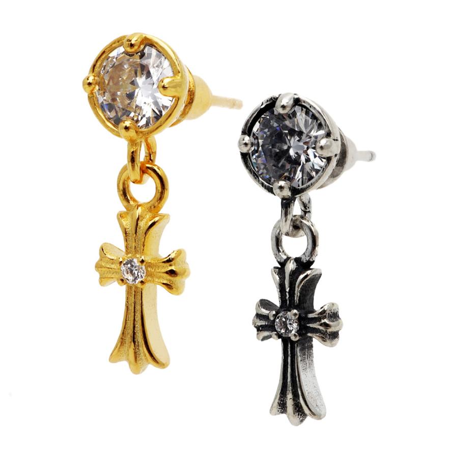 シルバー925 クロスピアス 十字架 ストーン付 ゴシック CZ