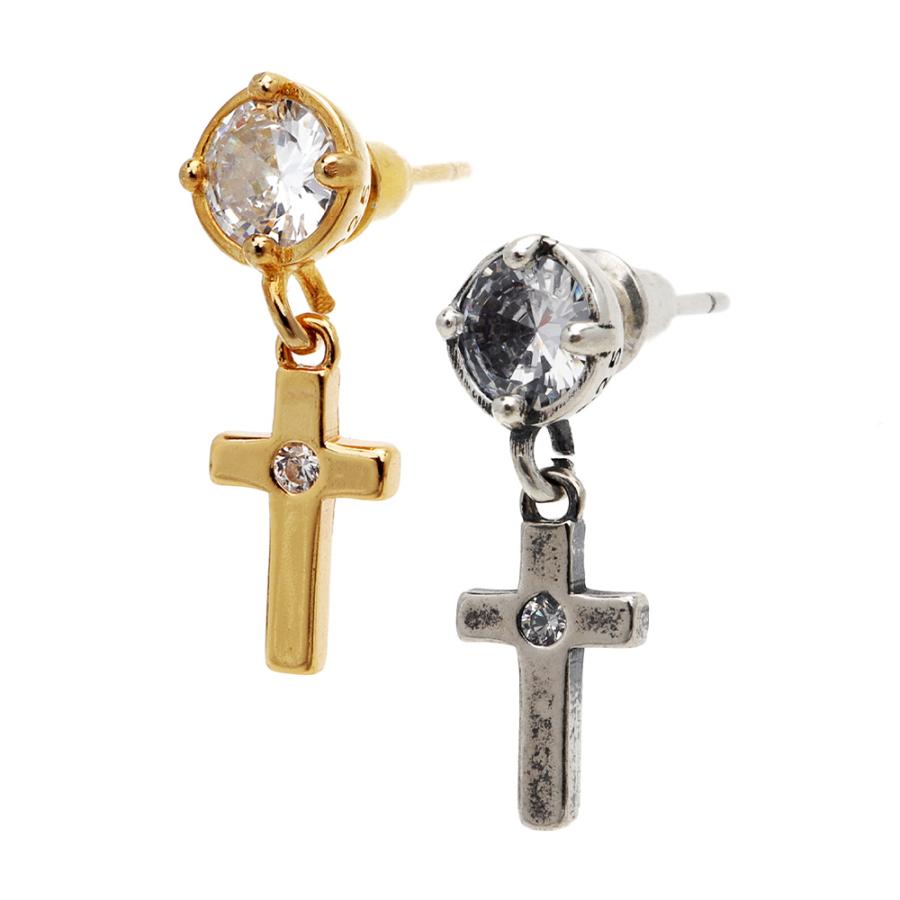 シルバー925 クロスピアス 十字架 ストーン付 シンプル メンズ