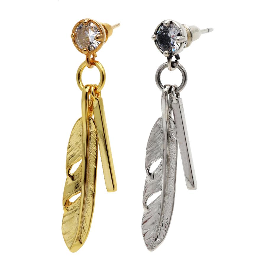 複数買いで最大300円OFFクーポン／シルバー925 フェザーピアス