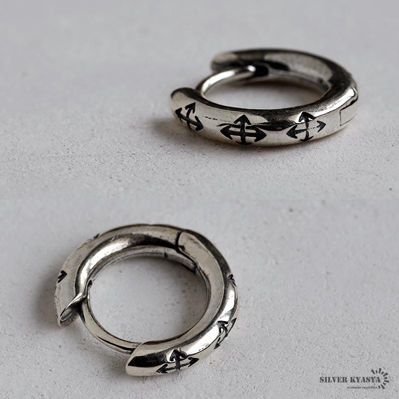 クロス フープピアス シルバー925 メンズ silver 十字 イヤリング 金属