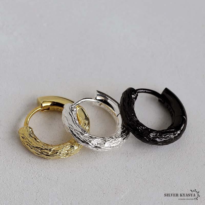 ワイドフープピアス シルバー925 18K GP 18金 メンズ つや消し