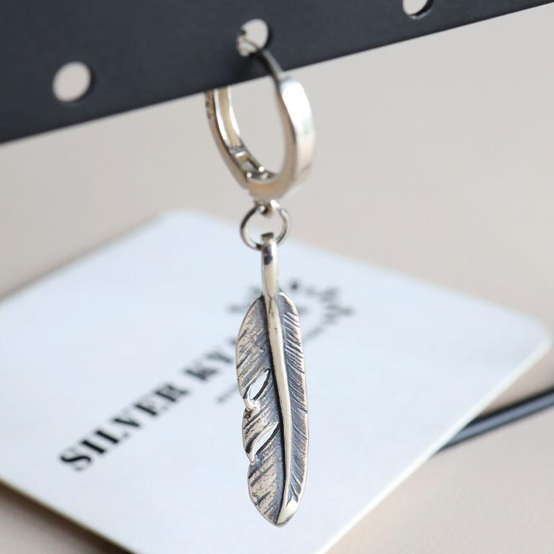 シルバー925 フェザーピアス 揺れる かっこいい フープピアス メンズ