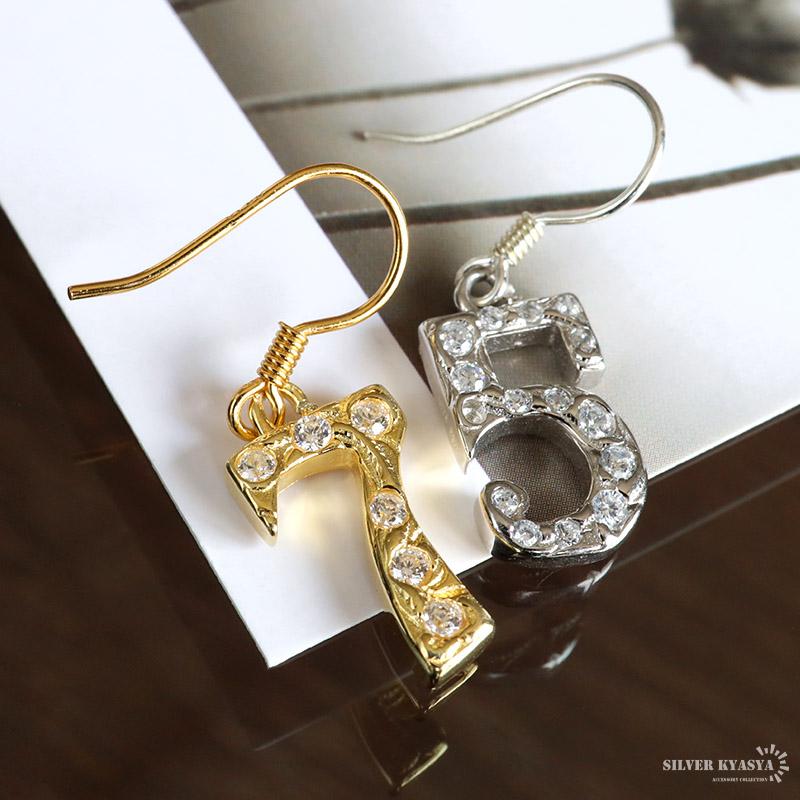 ナンバーピアス 数字ピアス フックピアス ジュエリー 金 シルバー925