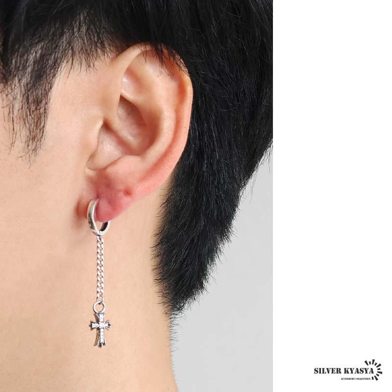 複数買いで最大300円OFFクーポン／シルバー925 クロスピアス チェーン