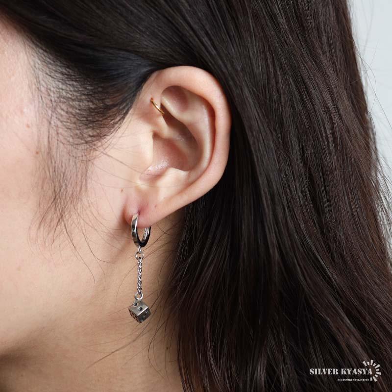 シルバー925 サイコロピアス ダイス ドロップピアス フープピアス