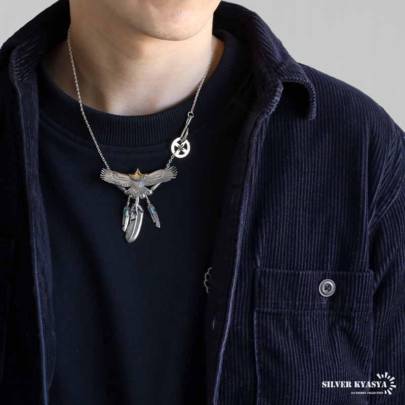 シルバー925 フェザーネックレス イーグルネックレス 羽根 ターコイズ