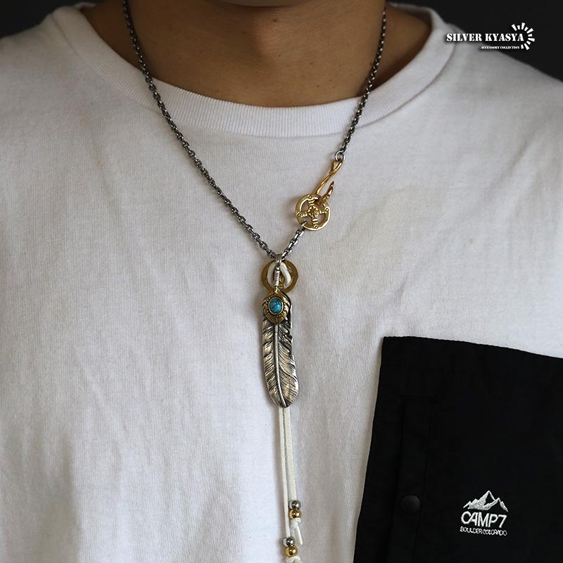 シルバー925素材 フェザーネックレス ターコイズ 羽根 ペンダント