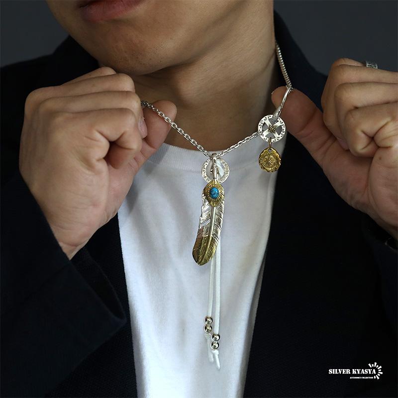 シルバー925素材 フェザーネックレス 羽根 ターコイズ シルバー