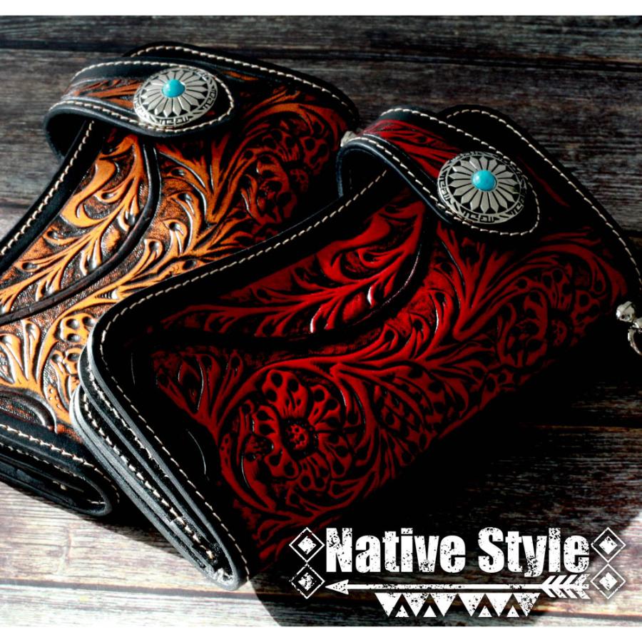 本革 レザーウォレット 深堀り カービング 二つ折り ネイティブ