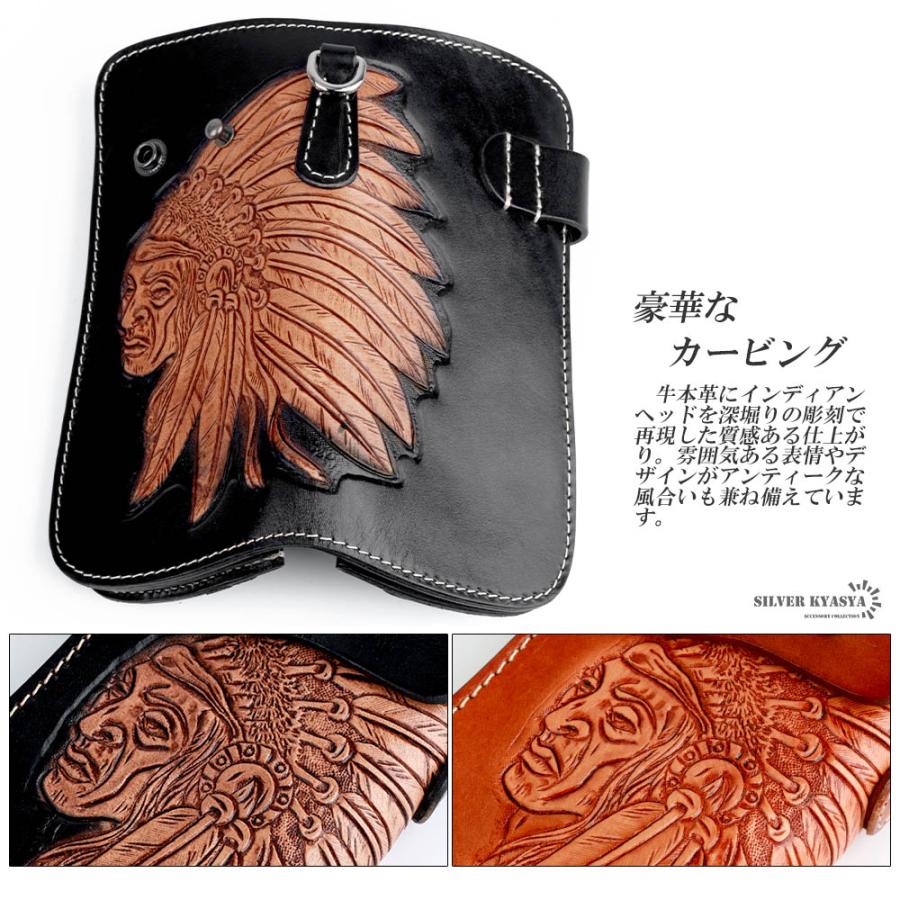 本革 レザーウォレット 深堀り カービング 牛革 二つ折り ネイティブ