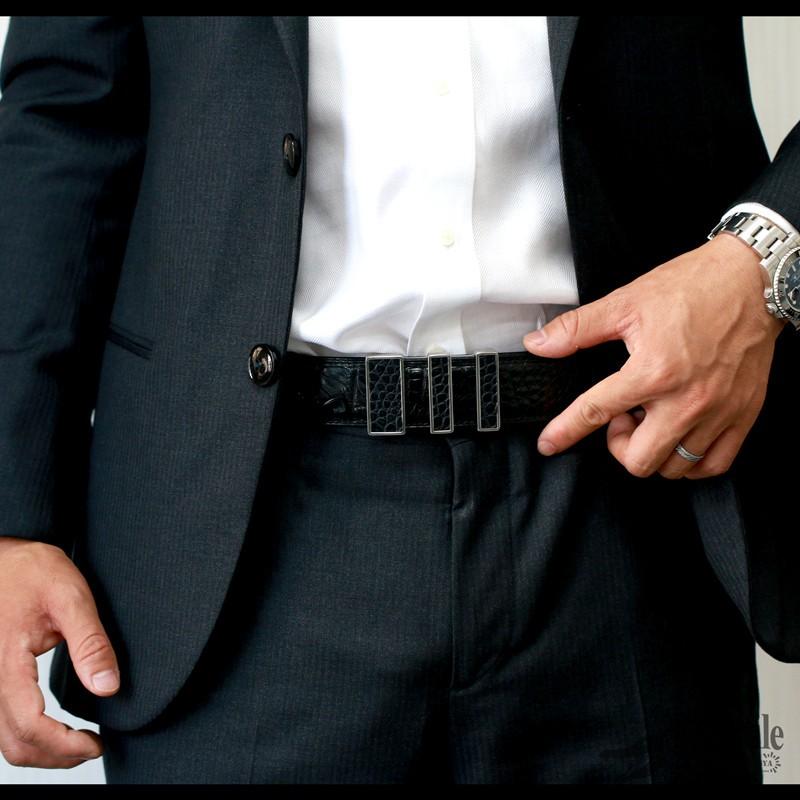 クロコダイル 本革 ワニ ベルト ステンレス 留め具 バックル クラウン