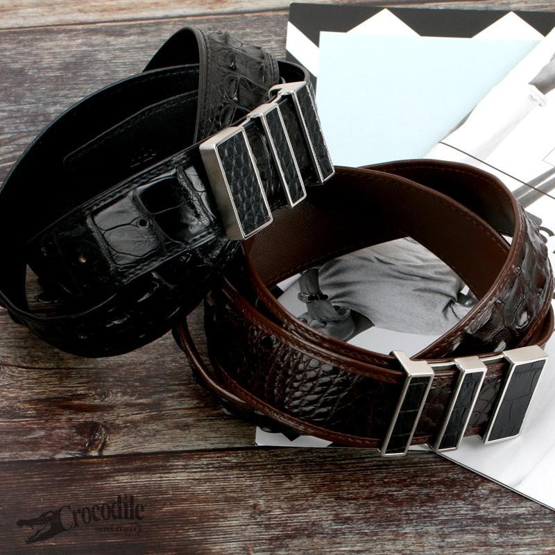 クロコダイル 本革 ワニ ベルト ステンレス 留め具 バックル クラウン