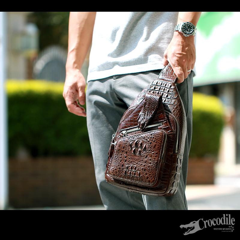 クロコダイル 本革 ワニ ボディバッグ 鞄 ワニの手 クラウン 牛革 フル