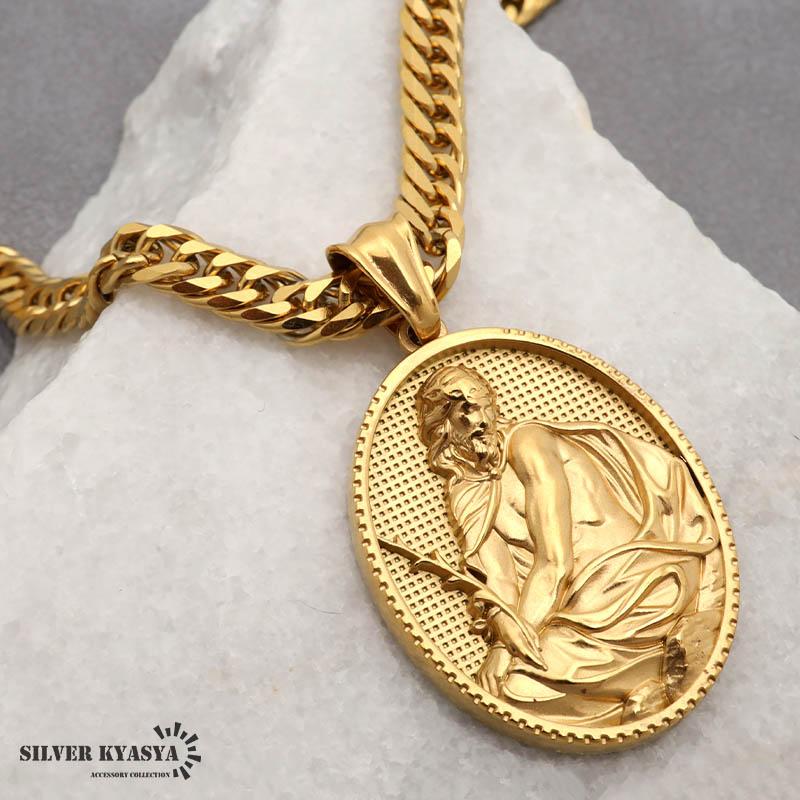 ステンレス HIPHOPネックレス ゴールド 6面カットダブル喜平チェーン