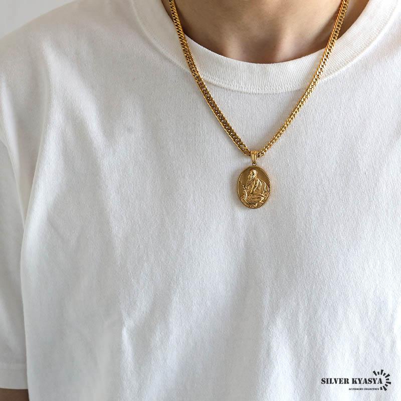 ステンレス HIPHOPネックレス ゴールド 6面カットダブル喜平チェーン