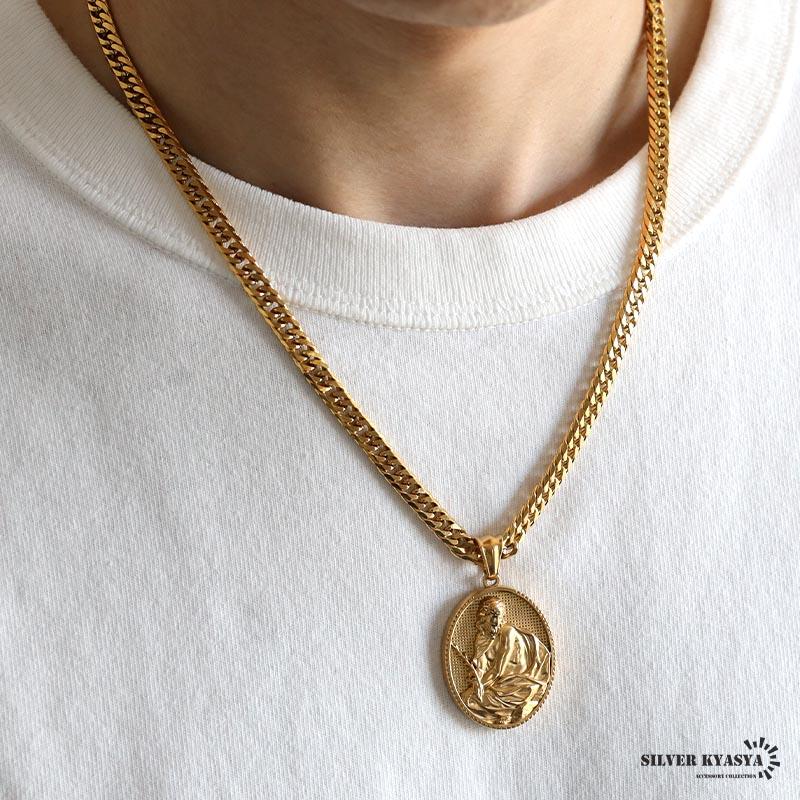 ステンレス HIPHOPネックレス ゴールド 6面カットダブル喜平チェーン