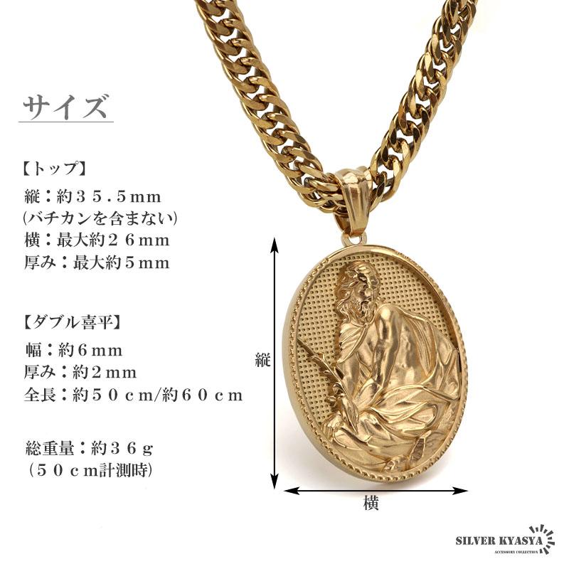 ステンレス HIPHOPネックレス ゴールド 6面カットダブル喜平チェーン