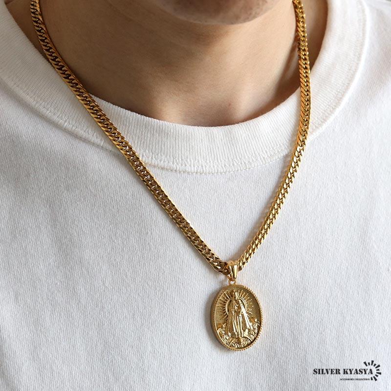 ステンレス HIPHOPネックレス ゴールド 6面カットダブル喜平チェーン