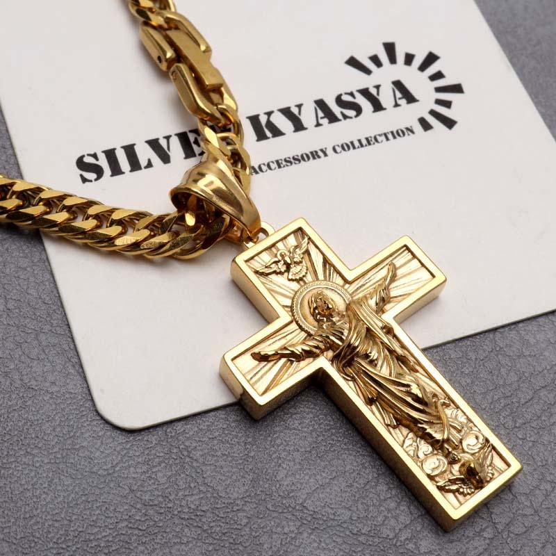 ステンレス HIPHOPネックレス ゴールド 6面カットダブル喜平チェーン