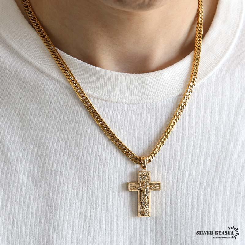 ステンレス HIPHOPネックレス ゴールド 6面カットダブル喜平チェーン