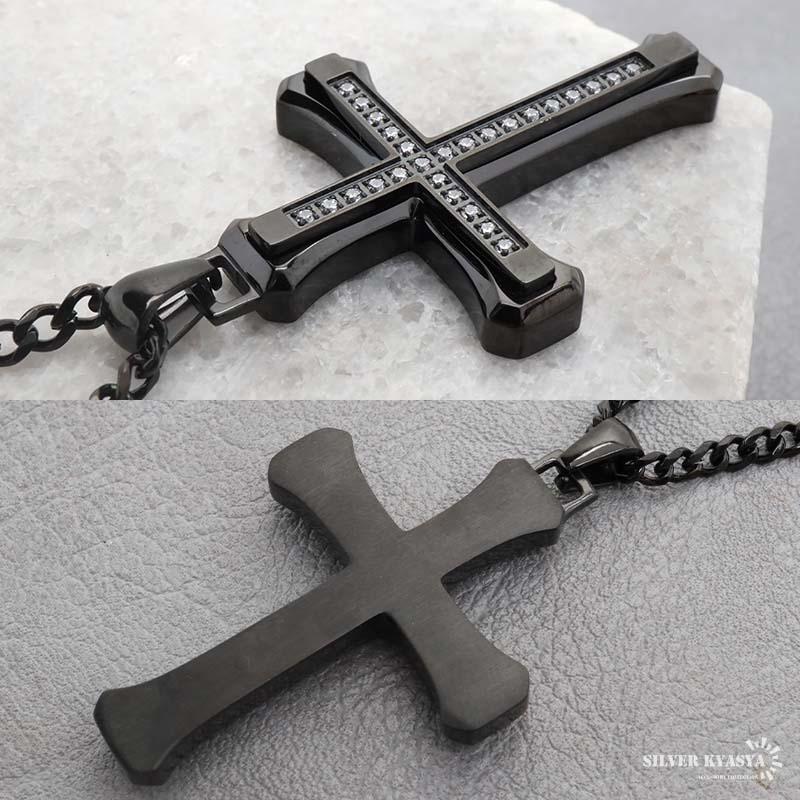 ごつめ クロスネックレス 重厚 十字架 ペンダント ブラック 黒 メンズ