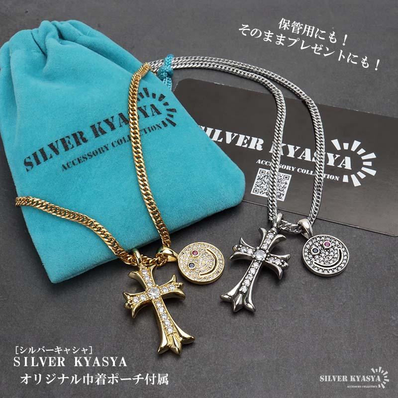 ステンレス クロスネックレス ニコちゃんネックレス ストーン