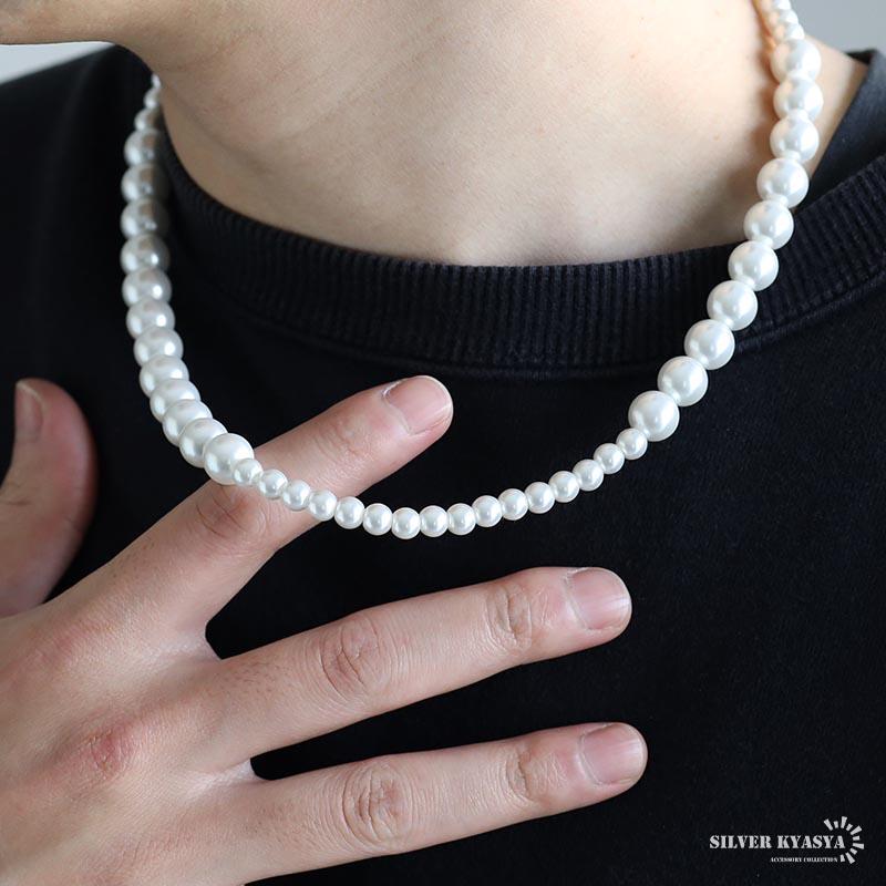 ステンレス パールネックレス 真珠 メンズネックレス 男性 6mm 10mm