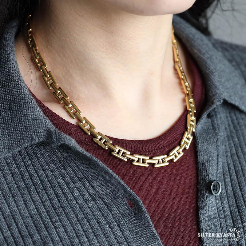 クーポンで10％OFF ステンレス スクエアチェーンネックレス H型 メタル