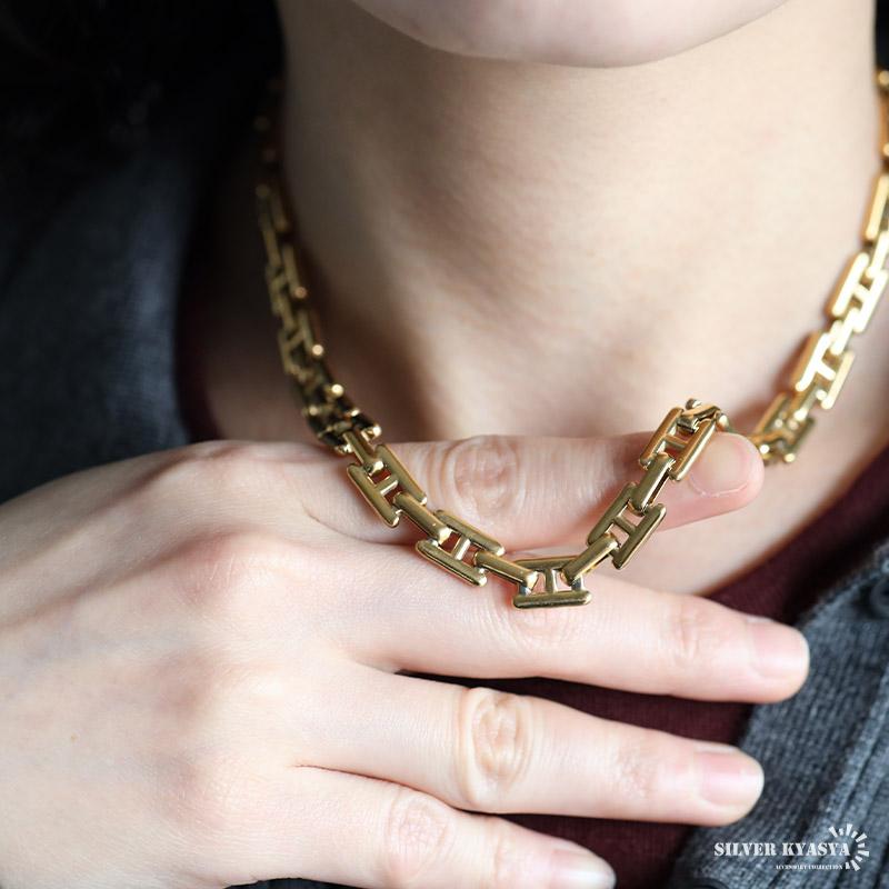 クーポンで10％OFF ステンレス スクエアチェーンネックレス H型 メタル