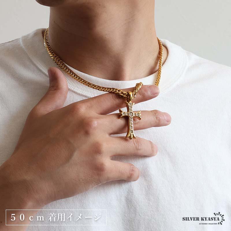 ＼2個で10％OFF 3個で20％OFFクーポン／ステンレス クロスネックレス メンズネックレス ゴールド ダブル喜平チェーン 6面カット ストーン キラキラ 十字架 爆買の画像