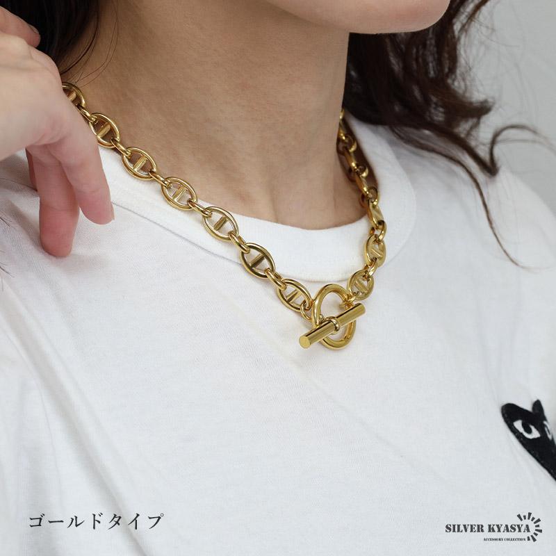 ステンレス マンテルネックレス アンカー チェーンネックレス 18KGP
