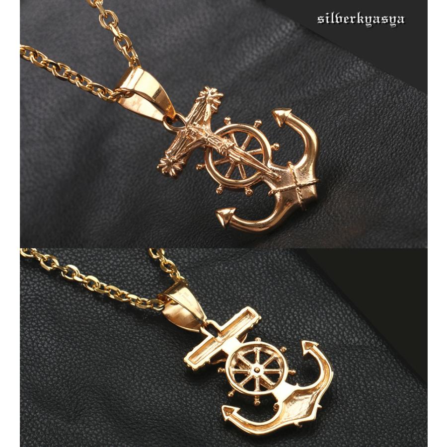 18金仕上げ ステンレス素材 ゴールド クロス アンカーネックレス 18KGP