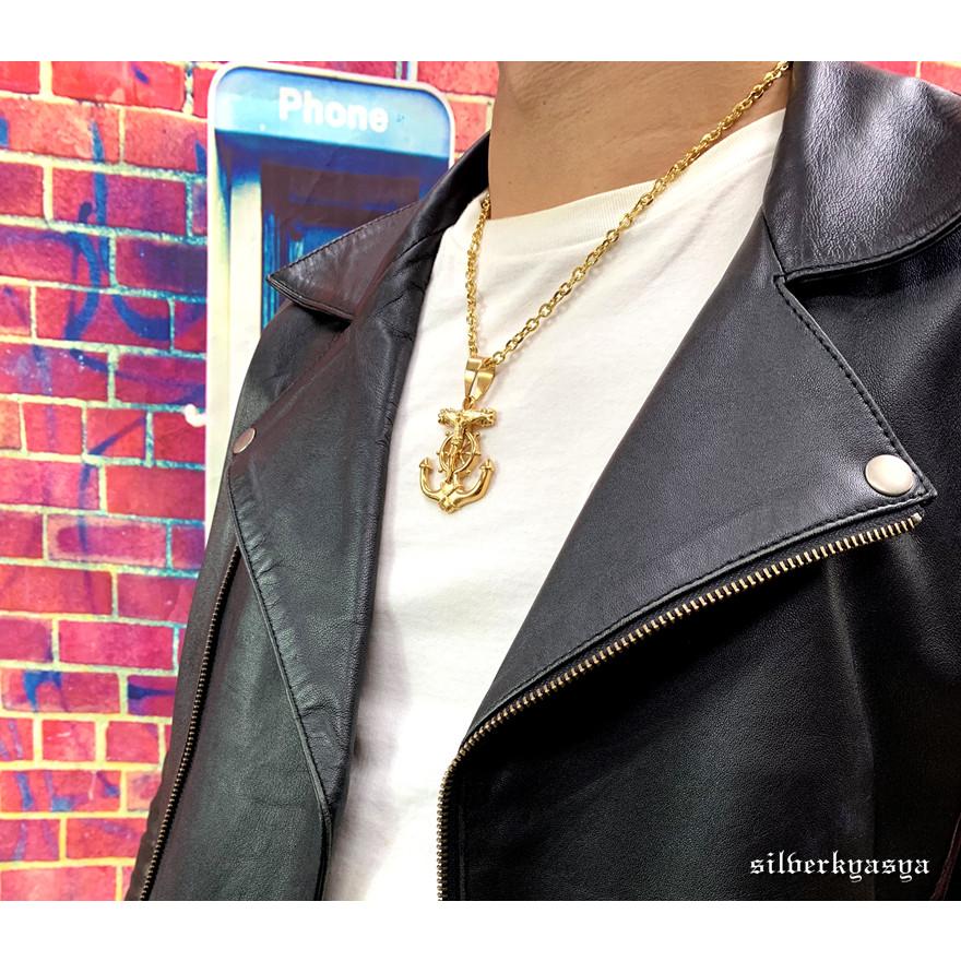 18金仕上げ ステンレス素材 ゴールド クロス アンカーネックレス 18KGP