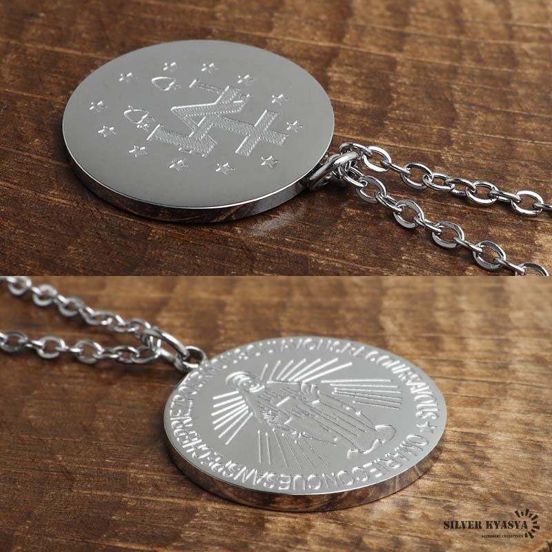 複数買いで最大300円OFFクーポン／ステンレス マリアコインネックレス
