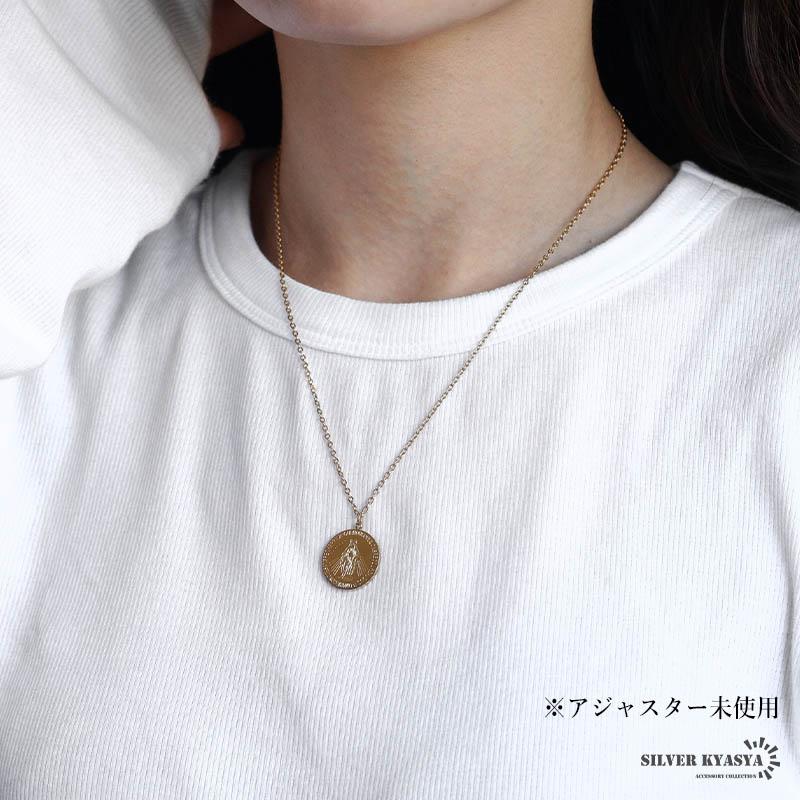 複数買いで最大300円OFFクーポン／ステンレス マリアコインネックレス