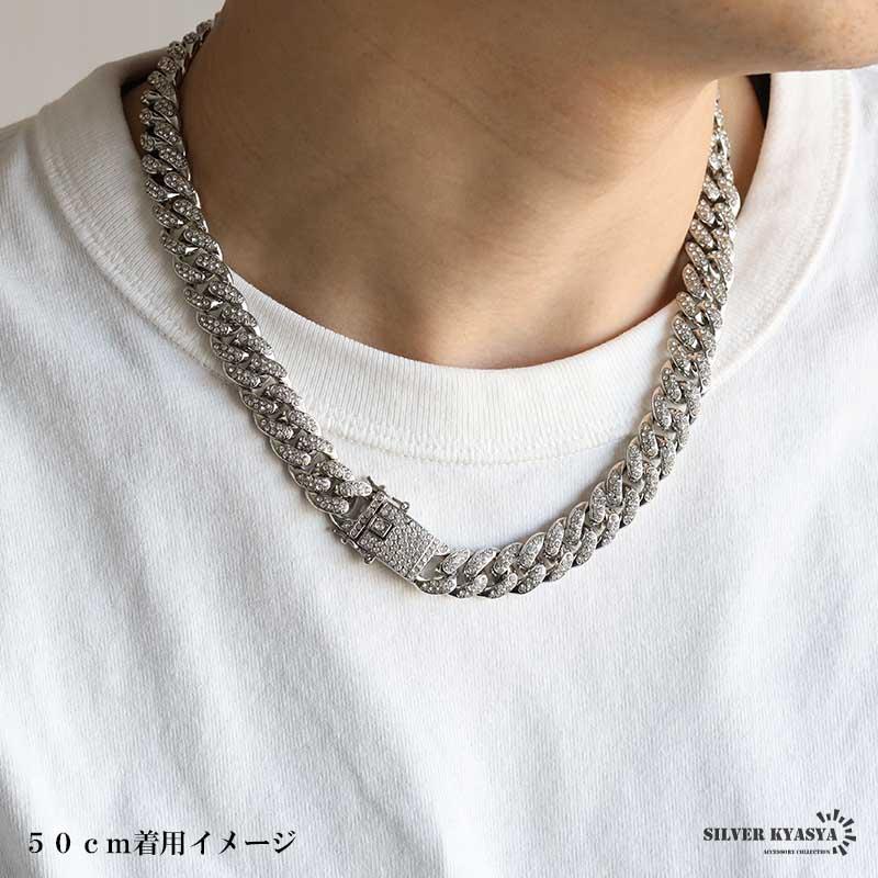 高級 マイアミキューバン 22mm 50cm ネックレス ブリンブリン　シルバー マイアミキューバンネックレス 喜平ネックレス メンズ ゴールド