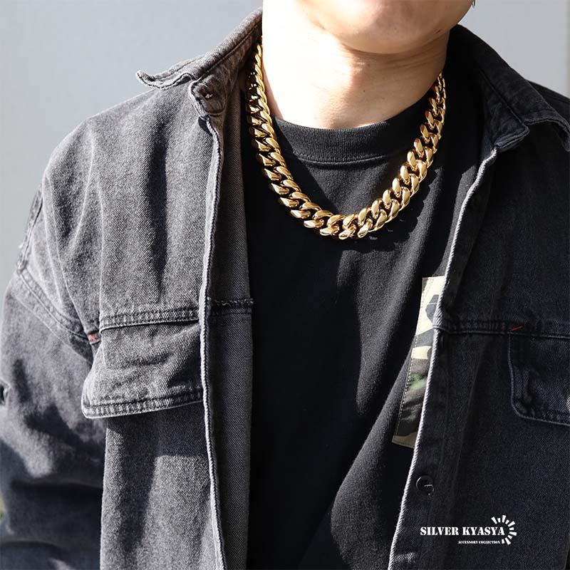 店内まるっと10%OFF祭／316L 極太 18mm メンズネックレス 18k gp 金