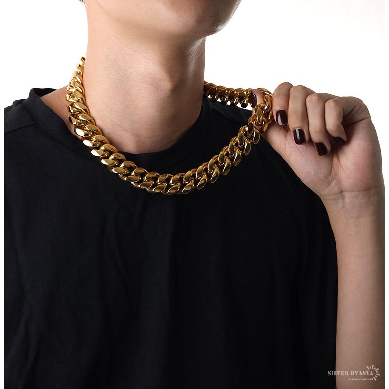 幅20mm ステンレス 喜平チェーンネックレス 18k GP gold 幅20mm ステンレス 喜平チェーンネックレス 18k GP gold