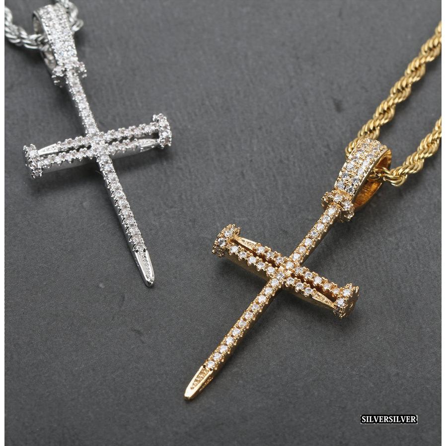 キラキラ クロスネックレス 18k gp くぎ 釘 十字架 ヒップホップ