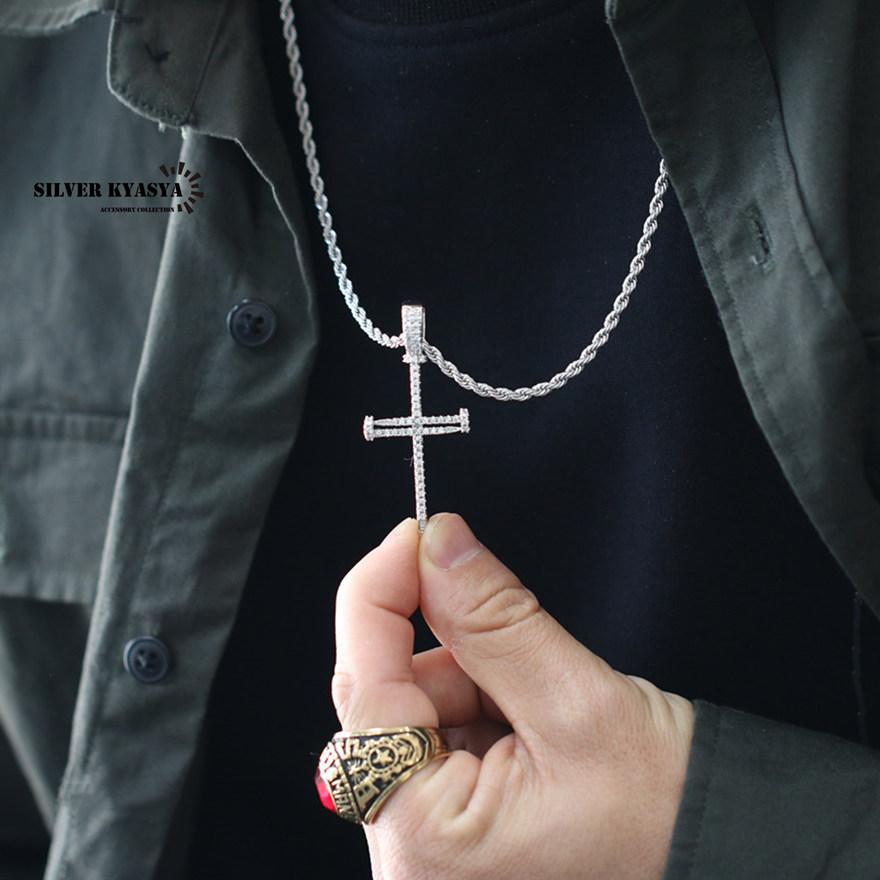 キラキラ クロスネックレス 18k gp くぎ 釘 十字架 ヒップホップ