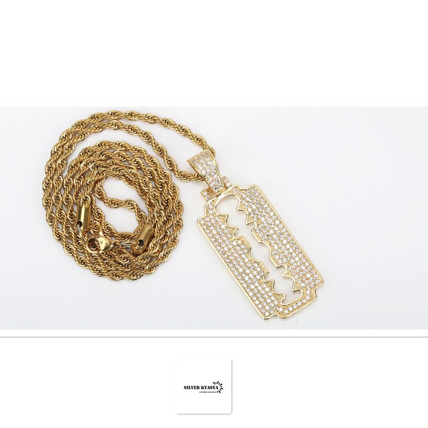 複数買いで最大30％OFFクーポン／キラキラ カミソリ刃 ネックレス ゴールド・レイザー(カミソリ)・シェイプト・ネックレス[ネックレス長54cm]